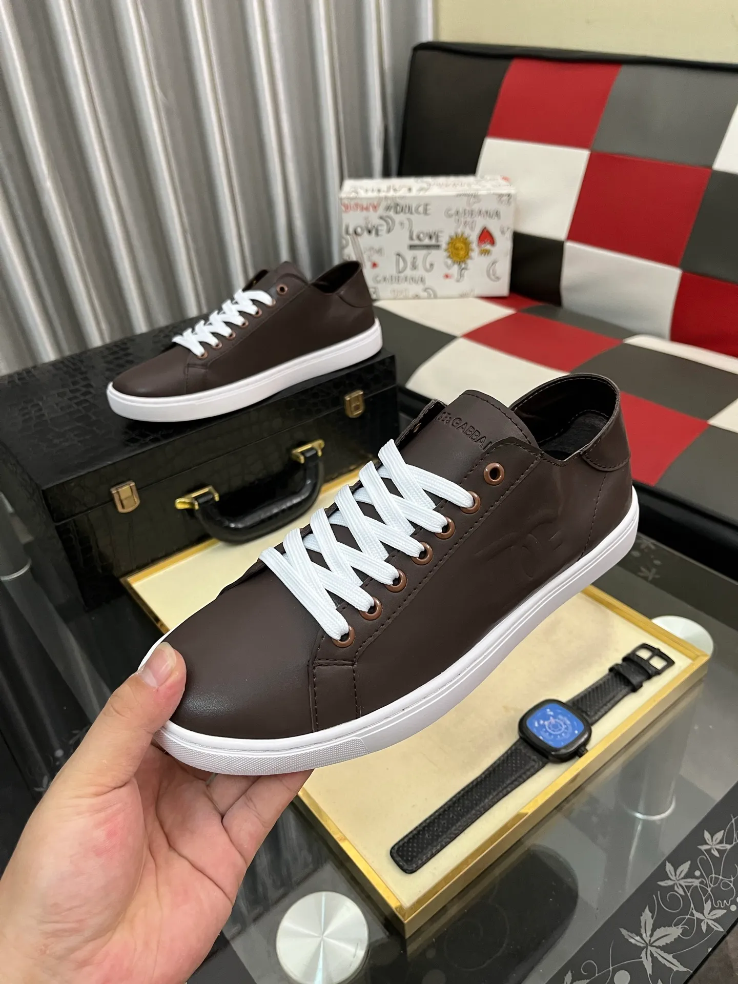 Men's shoes 💰400⌚️⌚️New DG Dolce & Gabbana high-end couple's sports and casual shoes, imported cowhide, multiple material splicing design➕Imported cowhide lining, cowhide foot pads➕Original TPR elastic outsole. Size: 38-46